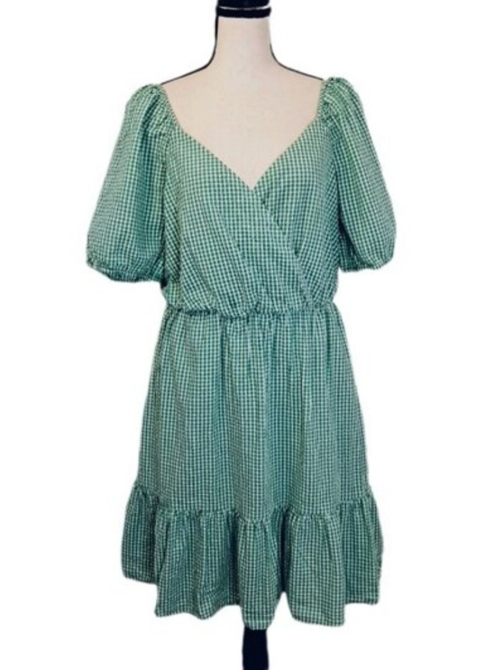 Draper James Green White Cotton Gingham Plaid Pockets Ruffle Dress Cottagecore L